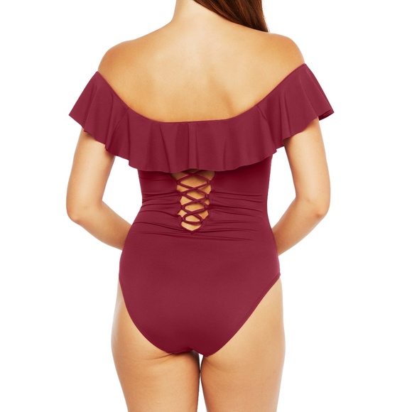 La Blanca Off-Shoulder Burgundy One Piece - Picture 3 of 7